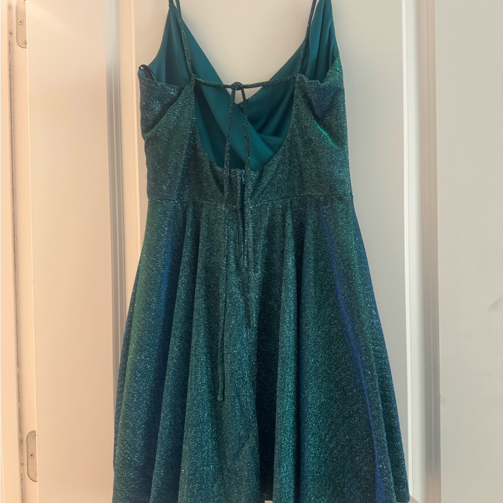 Shimmering Teal Dress with Tie Back